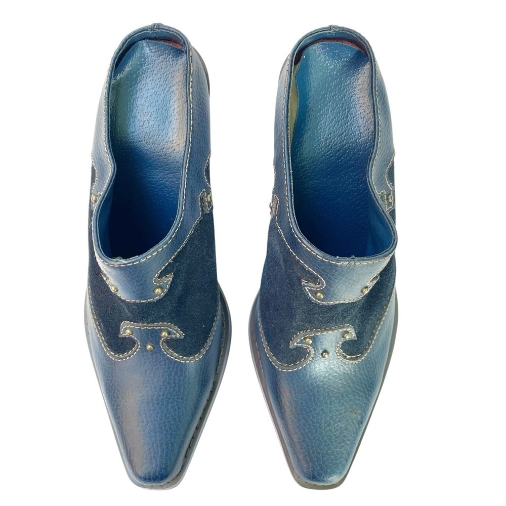 Vintage Coastal Cowgirl Western Navy Blue Suede Leather Mule Heels Size 6 - Picture 6 of 16